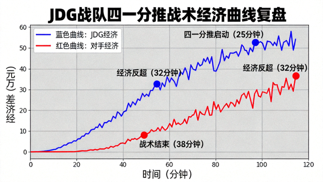 JDG战队英雄联盟比赛四一分推战术经济曲线复盘图